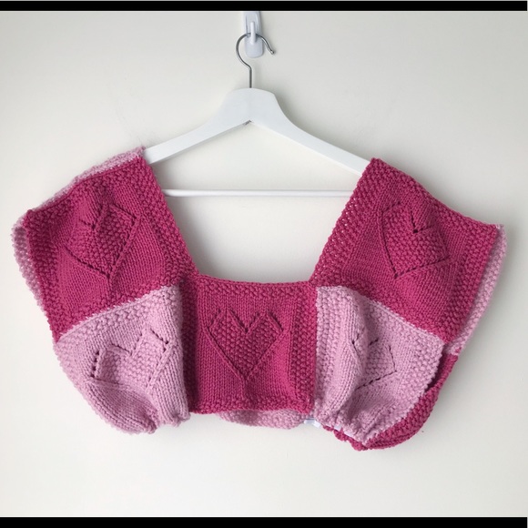 Redesigned heart granny square cropped square neck knit top - Picture 7 of 8